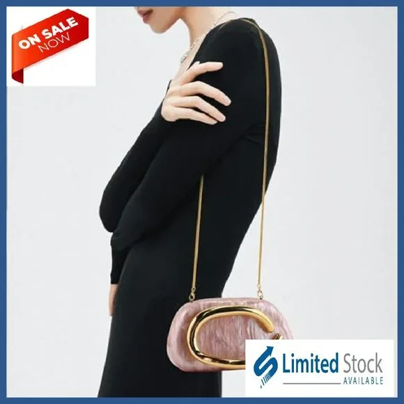 PU Leather Evening Clutch with Chain Handle, Magnetic Closure, 7.5x3x4.3in